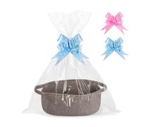 Hojalis Gift Basket, Woven Rope Basket with Cellophane Bags & Pull Bows, Woven Storage Baskets with Handles, Empty Hamper Baskets for Baby Shower, Wedding, Birthday, Easter, Christmas(Brown)