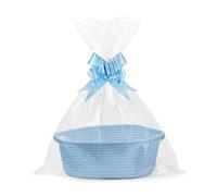 Hojalis Gift Basket, Woven Rope Basket with Cellophane Bags & Pull Bows, Woven Storage Baskets with Handles, Empty Hamper Baskets for Baby Shower, Wedding, Birthday, Easter, Christmas(Blue)