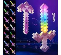 Hojalis Glowing Diamond Sword, 39 cm Pickaxe Sword Toys, Pixel Light-Up LED Sword Toy with 14 Adjustable Colour and with Sound Effects, Rechargeable Toy Weapon Battle Accessory,Game Accessories Gift