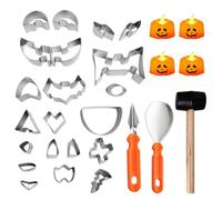 Hojalis Halloween Pumpkin Carving Kit, Stainless Steel Cutters & Sculpting Tools with Hammer, 4 LED Pumpkin Lights, Multi-use for Pumpkin Decorating, Cookie Baking and DIY Crafts for Adults and Kids