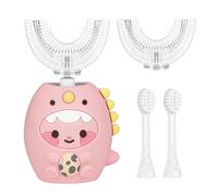 Hojalis Kids Electric Toothbrush, 360° Ultrasonic Toothbrush with 2 U-Shaped Silicone Brush Heads & 2 Straight Brush Heads, 3 Speeds & IPX7 Waterproof, Dinosaur Toothbrushes for Kids Age 2-12 (Pink2)