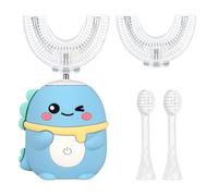 Hojalis Kids Electric Toothbrush U Shaped, 360° Ultrasonic Toothbrush with 2 U-Shaped Brush Heads & 2 Straight Brush Heads, 3 Modes & IPX7 Waterproof, Dinosaur Toothbrushes for Kids Age 2-12 (Blue4)