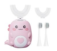 Hojalis Kids Electric Toothbrush U Shaped, 360° Ultrasonic Toothbrush with 2 U-Shaped Brush Heads & 2 Straight Brush Heads, 3 Modes & IPX7 Waterproof, Dinosaur Toothbrushes for Kids Age 2-12 (Pink)