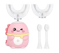 Hojalis Kids Electric Toothbrush U Shaped, 360° Ultrasonic Toothbrush with 2 U-Shaped Brush Heads & 2 Straight Brush Heads, 3 Modes & IPX7 Waterproof, Dinosaur Toothbrushes for Kids Age 2-12 (Pink4)