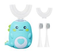 Hojalis Kids Electric Toothbrush U Shaped, 360° Ultrasonic Toothbrush with 2 U-Shaped Brush Heads & 2 Straight Brush Heads, 3 Modes & IPX7 Waterproof, Dinosaur Toothbrushes for Kids Age 2-12 (Green)