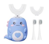 Hojalis Kids Electric Toothbrush U Shaped, 360° Ultrasonic Toothbrush with 2 U-Shaped Brush Heads & 2 Straight Brush Heads, 3 Modes & IPX7 Waterproof, Dinosaur Toothbrushes for Kids Age 2-12 (Blue)