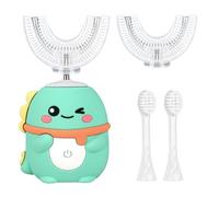 Hojalis Kids Electric Toothbrush U Shaped, 360° Ultrasonic Toothbrush with 2 U-Shaped Brush Heads & 2 Straight Brush Heads, 3 Modes & IPX7 Waterproof, Dinosaur Toothbrushes for Kids Age 2-12 (Green4)