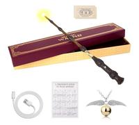 Hojalis Magic Wand, 37CM Light Up Wizard Wand with Station Ticket and Necklace, USB Charging Elder Wand Magic Props, Fairy Wand Witch Wand for Halloween Cosplay Costumes Accessories (A)