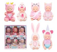 Hojalis Mini Reborn Doll Set, 6-piece Realistic Newborns with Animal Clothes, 6 Pcs Mini Dolls with Lifelike Features, Pink Sleeping Dolls for Kids Boys Girls Gifts