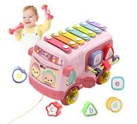 Hojalis Music Sensory Bus Toys, Musical Sensory Bus, Baby Musical Toys with Xylophone Shape Blocks, Music Toy Shape Recognition Toy, Pull Along Toy Early Educational Montessori BabyToys for Girl Boy