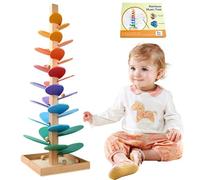 Hojalis Music Tree Wooden Marble Run, Wooden Rainbow Tree with 1 Base, 10 Bead, Montessori Sound Trees for Kids, Colorful Rolling Ball Tower, Rainbow Ball Tower for Girls and Boys