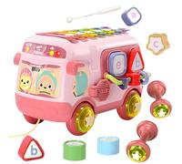Hojalis Musical Sensory Bus Toy with Xylophone & Shape Sorter, Bus Shaped Toy Xylophone for Kids, Pull Along Early Educational Toy for 1-3 Year Olds, Christmas Birthday Gifts for Boys Girls (Pink)