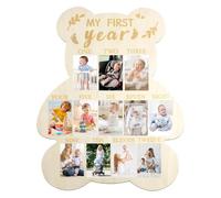 Hojalis My First Year Photo Frame, Adorable Bear Shape My First Year Baby Photo Frame Milestone Board for 12 Months Photos, Newborn Keepsake Gift for New Mums and Dads
