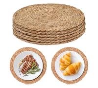 Hojalis Round Woven Placemats, Round Woven Placemats Set of 6, 30cm Handwoven Water Hyacinth Placemats, Wicker Placemat, Rattan Placemats, Braided Wicker Table Mats Dining Table, Home, Party, Wedding