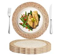 Hojalis Round Woven Placemats Set of 4, 30cm Natural Braided Table Mats for Dining, Kitchen Decor, Handmade Burdock Grass & Corn Husk Place Mats, Boho Table Mats for Family Dinners, Party, Wedding