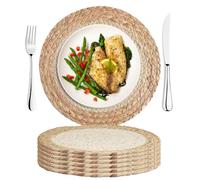 Hojalis Round Woven Placemats Set of 6, 30cm Natural Braided Table Mats for Dining, Kitchen Decor, Handmade Burdock Grass & Corn Husk Place Mats, Boho Table Mats for Family Dinners, Party, Wedding