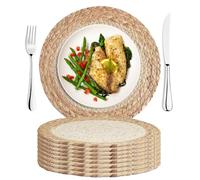 Hojalis Round Woven Placemats Set of 8, 30cm Natural Braided Table Mats for Dining, Kitchen Decor, Handmade Burdock Grass & Corn Husk Place Mats, Boho Table Mats for Family Dinners, Party, Wedding