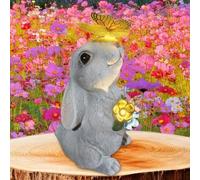 Hojalis Solar Rabbit Garden Ornaments Outdoor, Rabbit Solar Garden Ornaments, Easter Bunny Statue with Butterfly & Flowers, Waterproof Resin Animal Sculpture with Solar Lights for Home Yard Patio Lawn