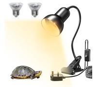 Hojalis Tortoise Heat Lamp, 50W UVA UVB Heat Spotlight Holder, 360° Rotatable Basking Lamp, Clip on Reptile Heat Lamp for Aquarium Turtles Lizard Snake Frog Spider(2 Bulbs Included) [Energy Class A]