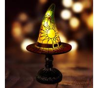 Hojalis Witch Hat Lamps, 2025 Stained Glass Resin Gothic Wizard Hat Light, Handmade Witch Hat Lights, Unique Nightstand Night Light for Halloween, Haunted Mansion, Bedroom, Home Decor(Green)