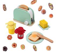 Hojalis Wooden Pop-Up Toaster Toy Play Set, 23 Pcs Toy Kitchen Accessories with Wooded Bread, Butter, Jam, Cake, Pretend Play Breakfast Toaster Set, Wooden Kitchen Toys for Kids
