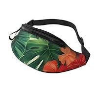 hojas tropicales y flores Fanny Pack for Men Women, Waterproof Sports Waist Bag Fashion Belt Bag Crossbody Bags Hip Bum Bag with Adjustable Strap Large Sling Bag Purse for Travel Hiking