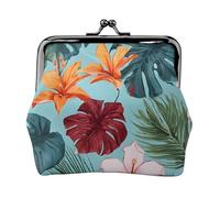 Hojas Tropicales Y Flores Full Double-Sided Printed Pattern Women's and Girls' Fashionable Leather Kiss Lock Coin Purse Card Bag