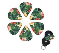 hojas tropicales y flores Guitar Picks 6 Pack, 0.46mm Thickness Celluloid Bass Pick with Leather Guitar Pick Holder Keychain Abstract Art Pics Plectrum for Acoustic Electric Guitar, Ukulele, Bass