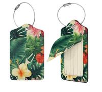hojas tropicales y Flores Luggage Tag 1PCS PU Leather Suitcase Tags Identifiers Travel Tags with Privacy Protection and Stainless Steel Loop Luggage Bag Tag for Women Men