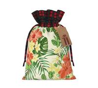 hojas tropicales y flores print Christmas Drawstring gift Bags Gift Pouch Candy Pouch Wedding Bags 17.5 x 12 cm
