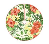 Hojas Tropicales Y Flores Print Christmas Tree Skirt Christmas Tree Mat For Xmas Holiday Party Decoration