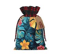 Hojas Tropicales Y Flores Print Pouch Goody Christmas Drawstring Gift Bags Xmas Treats Bag Holiday Candy Wrapping Bags