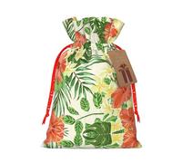 Hojas Tropicales Y Flores Print Small Drawstring Pouch For Gifts,Reusable Gift Bag,For Holiday And Party Presents