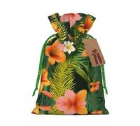 Hojas Tropicales Y Flores Print Stylish Drawstring Pouches,Reusable Drawstring Gift Bags,Perfect For Holiday And Party