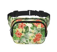 Hojas Tropicales Y Flores Print Unisex Square Double Layer Waist Bag Trendy Crossbody Fanny Pack Travel Workouts, Black, One Size