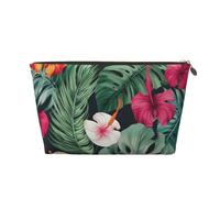 hojas tropicales y Flores Printed Toiletry Bag for Women Girl Portable Travel Cosmetic Bag Leather Makeup Pouch Organizer with Gold Zipper