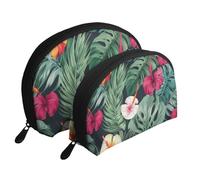 hojas tropicales y Flores Printing Shell Makeup Bag Set 2-Piece Cosmetic Bags Portable Travel Makeup Storage Bag for Women Girls