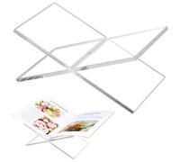 HOJKMA Clear Acrylic Book Stands, X-Shape Transparent Open and Closed Large Book Display Stand Acrylic Book Holder Coffee Table Book Stand for Cookbook Art Book Bible Guest Book Magazine Textbooks