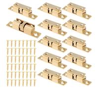 HOJLKLD 12Pcs Double Ball Tension Roller Catch Latch, 50mm Solid Brass Door Catches Hardware, Adjustable Cabinet Closet Ball Tension Latch or Cupboard Closet Cabinet Furniture Door (Gold)