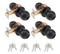 HOJLKLD 4 Pack Door Knobs with Lock and Keys, Entry Interior and Exterior Door Lock for Bedroom or Bathroom, Black Privacy Ball Doorknob, Three Key Same Only for One Lock
