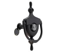 HOJLKLD Door Knocker with Door Viewer,152mm Zinc Alloy Front Knocker, 180-Degree Solid Brass Peephole with Privacy Cover, 14mm Spy Hole for 35mm to 58mm Thickness Doors (Black)