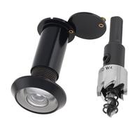 HOJLKLD Door Viewer, 16mm Diameter Solid Brass Spy Hole with Drill Bit, 200 Degree Wide Angle Spyhole for 35-55mm Doors, Door Peephole with Privacy Cover for Front Door (Black)