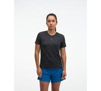 HOKA Women's EveryRun Short Sleeve Top in Black/Squid Ink Prt, Size Large