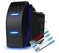 HOKAAER Waterproof Rocker Switch Toggle On-Off-On 12V/20A 24V/10A 7Pin DPDT Blue LED Light, with Jumper Wires Set for Marine Boat Car Truck Trailer 4x4 Caravan RV SUV ATV UTV