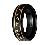 Hokech 8mm Tungsten Carbide Steel Ring Black Yellow Carbon Fiber and Opal Wedding Rings for Men Best Gift Jewelry