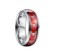 Hokech 8mm Wide Inlaid Red Opal Paper + Spider Motif Tungsten Steel Men's Ring Wedding Band Tungsten Carbide Ring