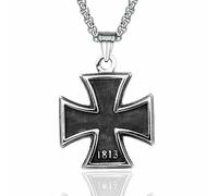 Hokech Customize Mens Stainless Steel 1813 German Iron Cross Pendant Necklace Chain Accessories