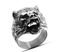 Hokech Domineering Mens Animal Punk Biker Rings Stainless Steel Slavic Viking Bear Rings for Men Women Nordic Amulet Jewelry