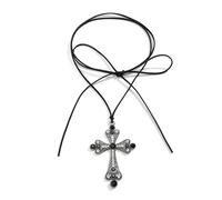 Hokech Exaggerated Goth Rhinestone Big Cross Jesus Pendant Choker Necklace Women Adjustable Bowknot Rope Chain Grunge Jewelry Steampunk