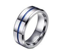 Hokech Fashion Thin Blue Line Tungsten Ring Wedding Brand 8MM Tungsten Carbide Rings for Men Jewelry